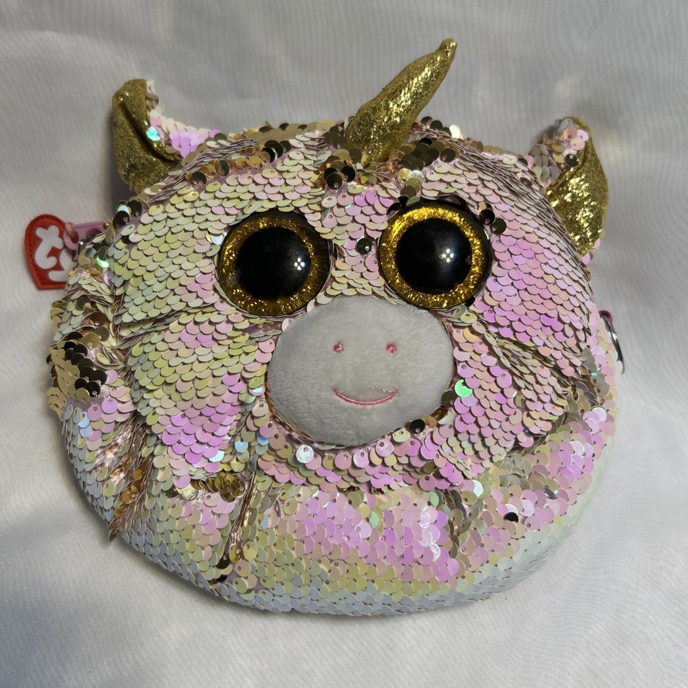 TY UNICORN PURSE Flippable Gold Sequins Hearts Lined‎ Adjustable Shoulder Strap